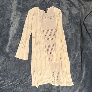 Forever 21 Cream Open-Knit Long Cardigan